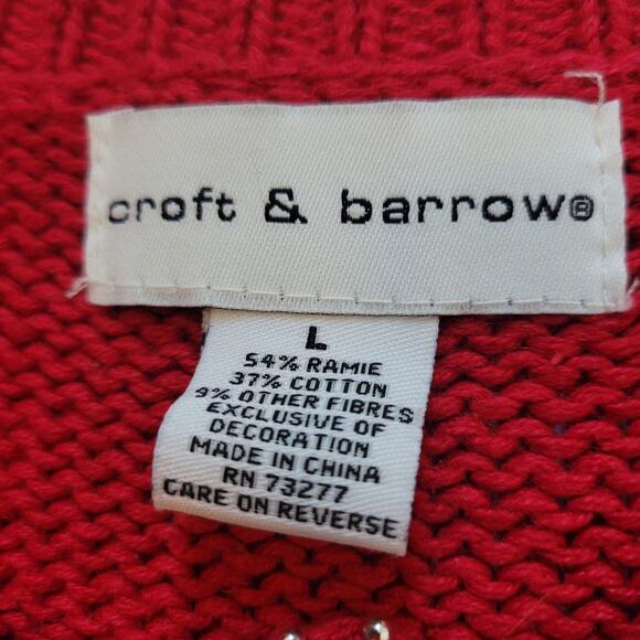Croft & Barrow Size L Vintage Red Ugly Christmas Full Zip Cardigan Snowmen - Picture 9 of 10